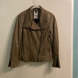 Soia & Kyo leather biker jacket, mushroom grey, size medium